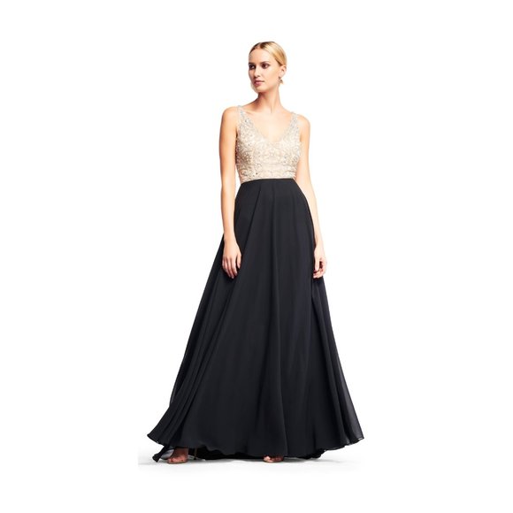 BHLDN Aidan Mattox Regina Gown  Champagne & Black Size 2 4 6 NWT - Picture 4 of 10